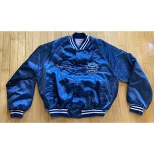 VTG Taylor Jackets Satin Bomber Jacket NAVY‎ BLUE UPPER DECK Sz XL Made In USA